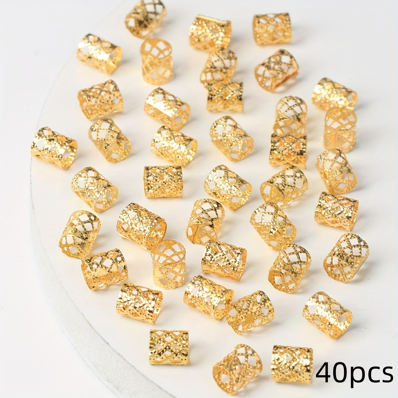 40 Uds. Anillos para trenzas de pelo de aleación hueca, horquillas Vintage para rastas, accesorios para el cabello para mujeres, joyería para el cabello Loc para trenzas: Oro