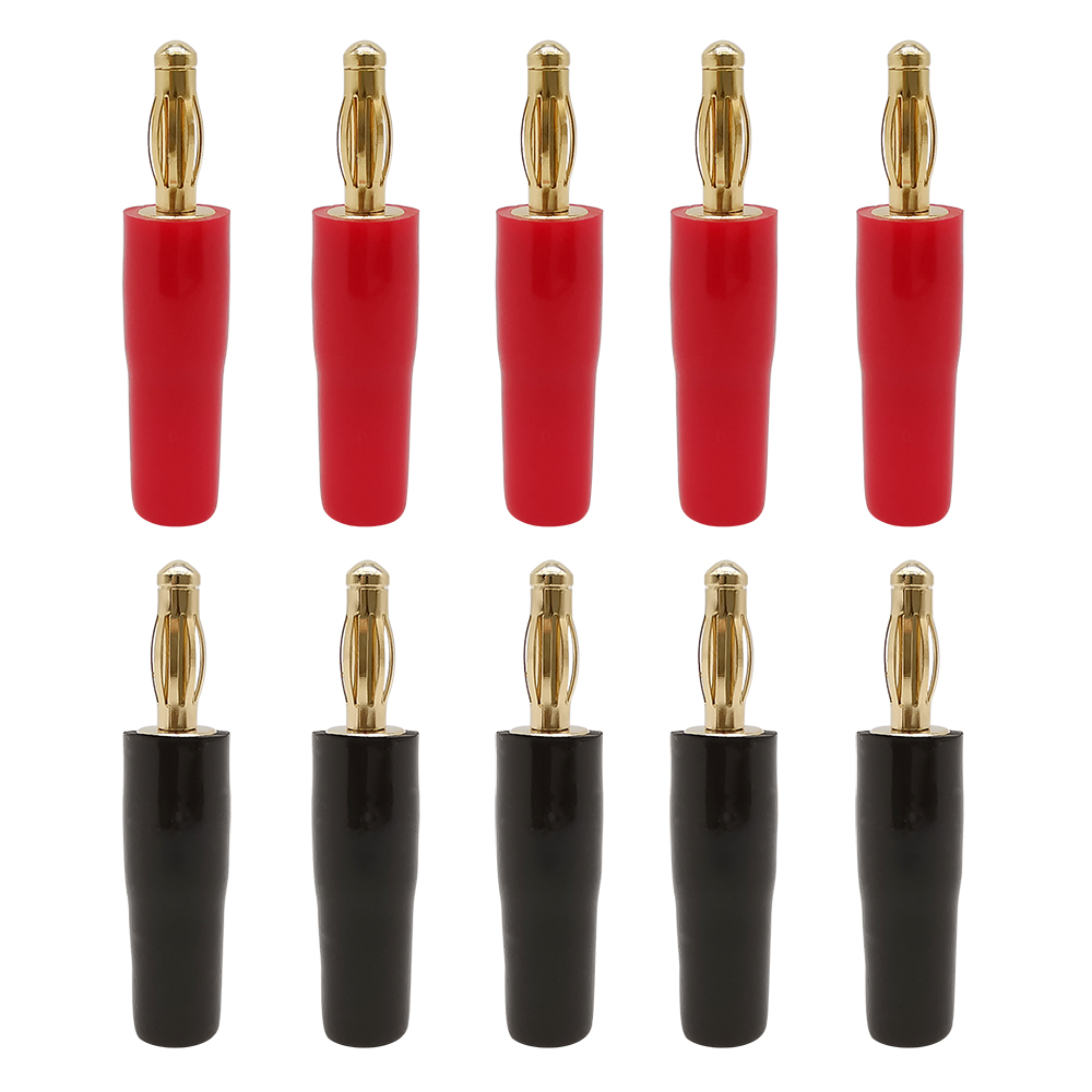 10 stück rot-schwarze 4mm- bananenstecker-lautsprecherkabelverbinder, vergoldet/vernickelt, 4mm bananenstecker (männlich/weiblich): Gold