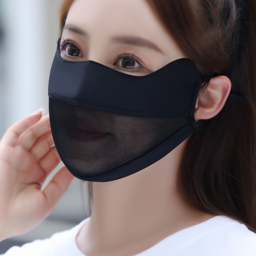 Elastischer UV-Schutz Eisseide Gesichtsschal Mesh Einfarbiger Sonnenschutz Gesichtsschleier Gesichtsmasken Anti-UV Gesichtsbedeckung Sport: schwarz