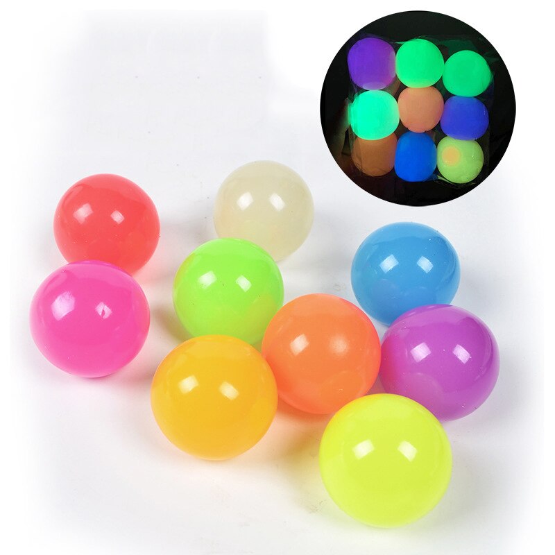 6Cm Vangst Gooien Glow In The Dark Speelgoed Voor Kinderen Mini Lichtgevende Stok Jongleren Jump Muur Balspelen Sticky squash Zuig Doel