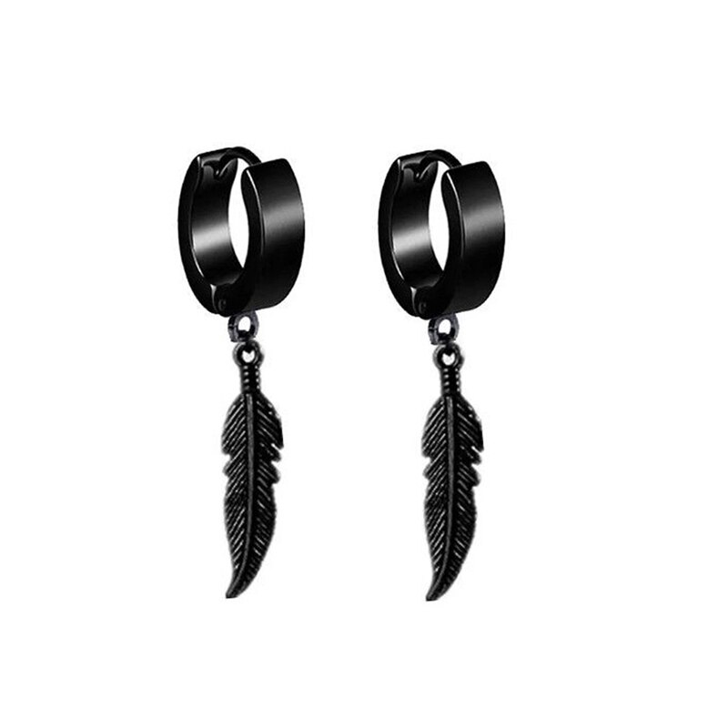 Black Punk Stainless Steel Women Men Hoop Earrings Small Trendy Round Cross Pendants Jewelry Accessories Earrings: Style 46