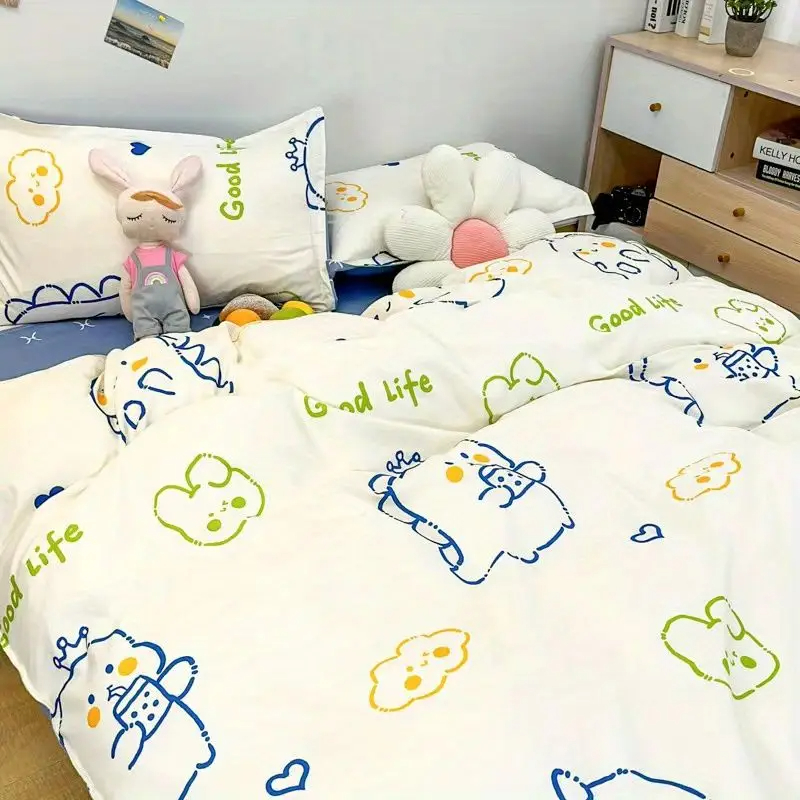 Romantische Bettwäsche einstellen Blumen- eins Stil Bettbezug Flache Blatt mit Kissenbezüge Einzigen Königin Volle Größe Jungen Mädchen Koreanischen Bett leinen: 150*200CM / Orange