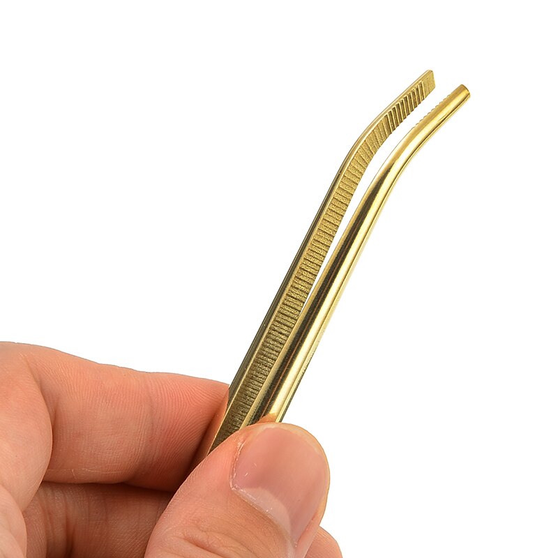 Handgemaakte 17.5cm gouden gelegeerde stalen theeklemmen multifunctionele gebogen pincet tang met geschikte geribbelde handgreep accessoires keuken