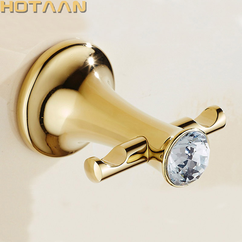 . Gancho de robe, gancho de roupas, construção de zinco e cristal com acabamento dourado, gancho de banheiro acessórios de banheiro YT-13802G