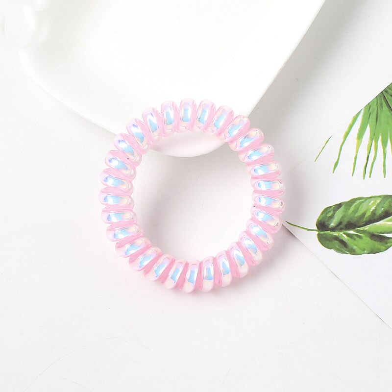 Coletero en espiral de goma de plástico elástico, fino y pequeño, cable para teléfono, sin pliegues, lazos para el pelo, banda para el pelo: Light Pink