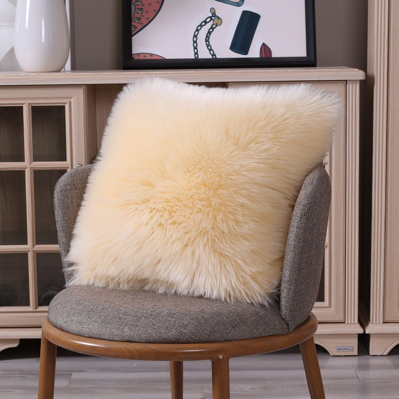 Faux Fur Fluffy Pluche Zachte Sofa Sierkussen Cover Kussen Case Solid Home Decor Woonkamer Slaapkamer: Beige