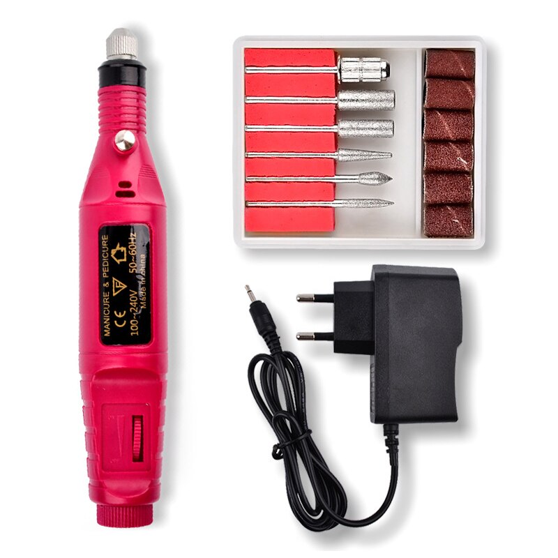 1pcs Electric Nail Drill Machine USB Charging Manicure Machine Nail Art Pen Pedicure Nail File Pedicure Drill Set: EU PLUG rose red