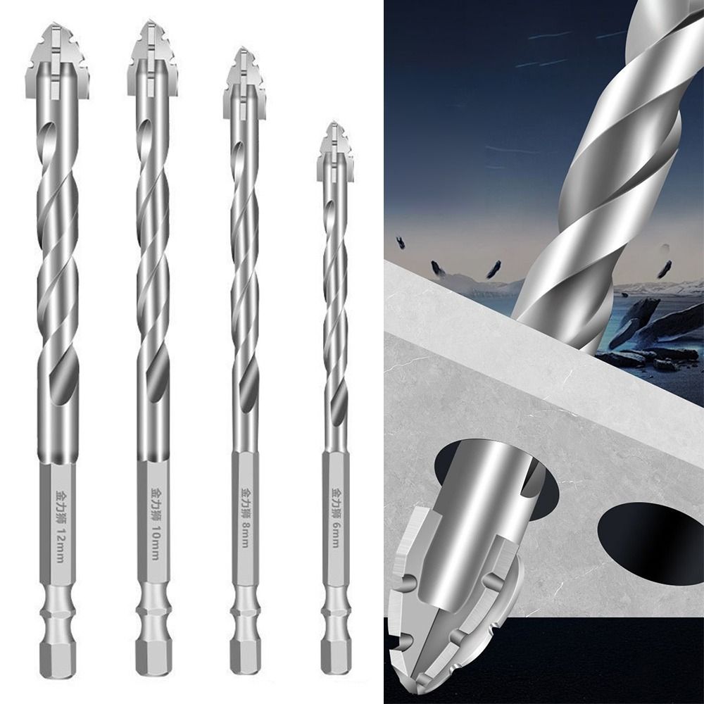 Broca excéntrica de cuatro filos, cabezal oblicuo, juego de brocas para hormigón de alta dureza, juego de brocas de vástago Hexagonal dentada