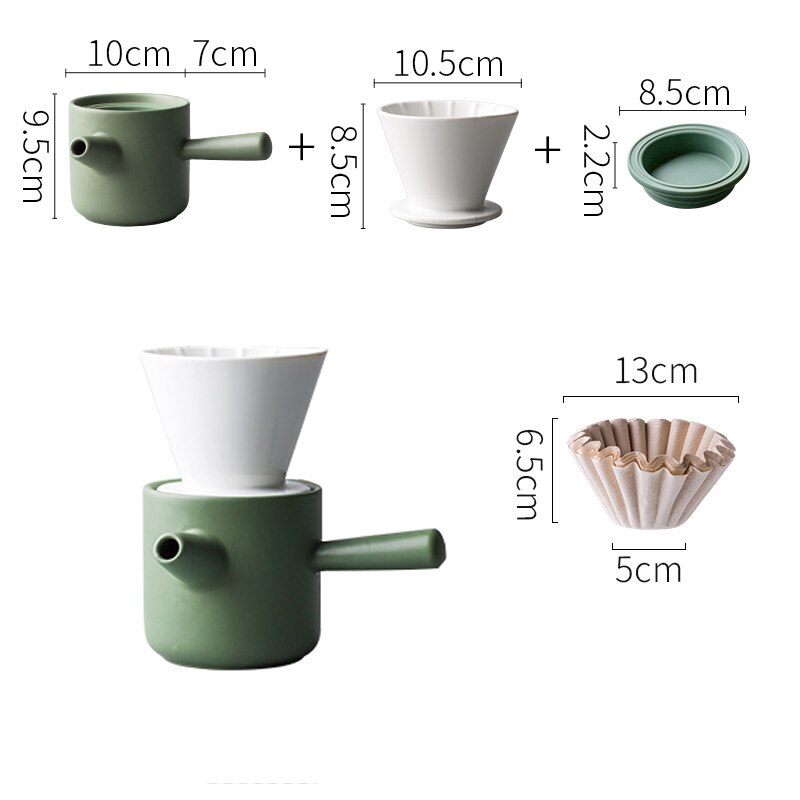 Ensemble de tasses filtre à café en céramique | Fait à la main de 450ml, ustensiles ménagers portables pour le café, accessoires de cuisine: green