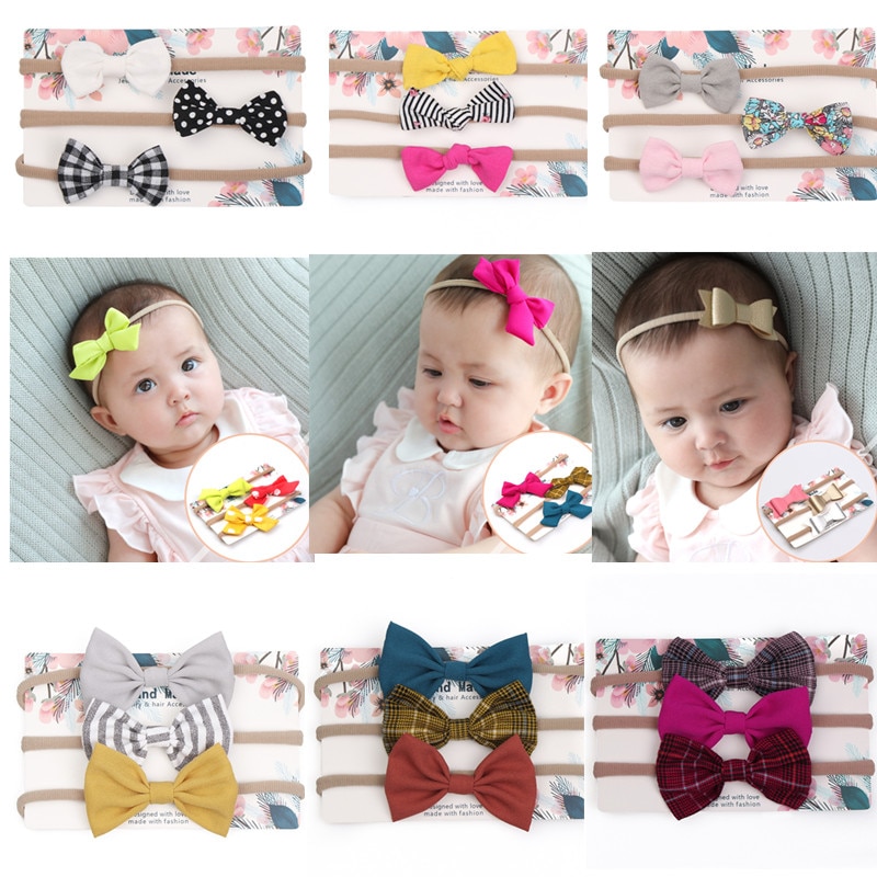 3 st/set söt baby flicka pannband färgglada nyfödd baby rosetter pannband elastiskt barn småbarn hårband bebis flicka håraccessoarer