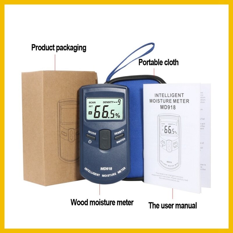 Md918 Inductive Wood Timber Moisture Meter Hygrometer Digital Electrical Tester Measuring Tool 4~80% Density Electromanetic