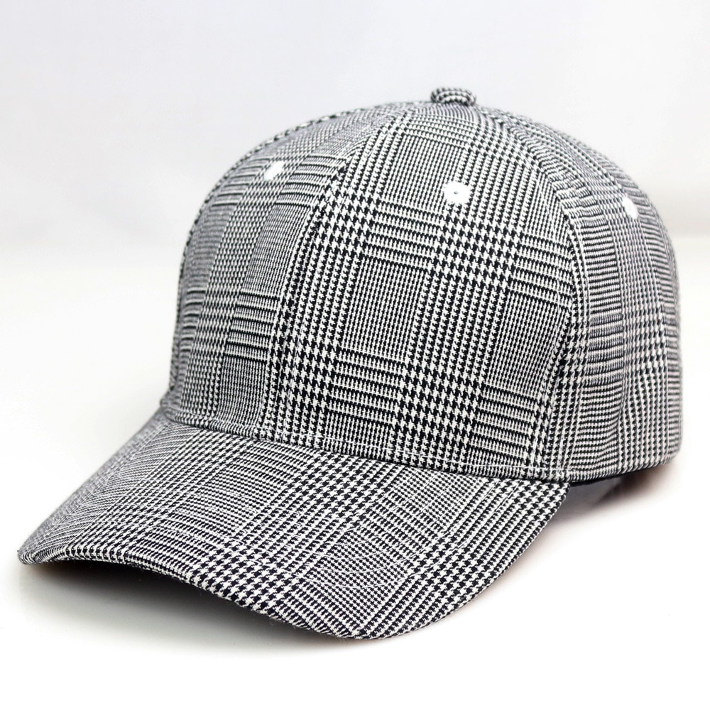 Retro xadrez feminino lt. cinza houndstooth boné de beisebol feminilidade formfitting hat estilo clássico