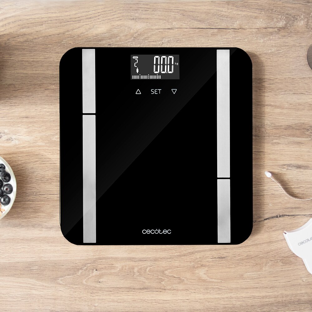 Cecotec Surface Precision 9450 Full Healthy Báscula Eléctrica de Baño Digital Inteligente con Plataforma De Cristal Templado Pantalla LCD Máxima 180kg Incluye Cinta Métrica Medición Precisa de 10 Parámetros