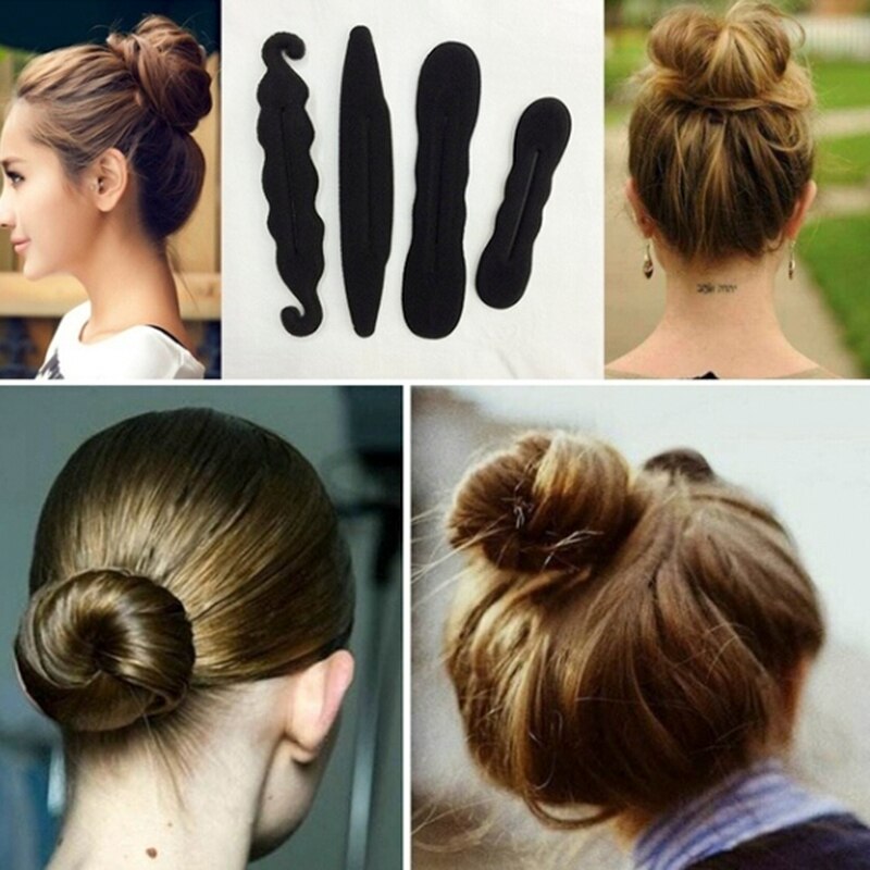 4 stuks/set haardonuts voor vrouwen, magische schuimsponzen, styling haarclip, apparaat voor donuts, snelle rommelige knot, opgestoken haar, clips, gereedschap