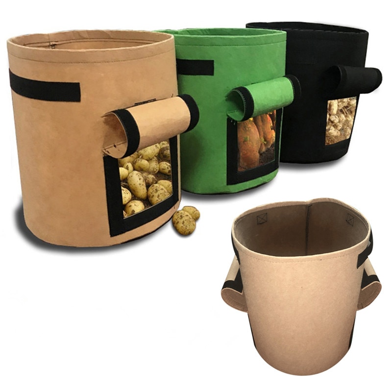 Bolsa de cultivo de patatas de 10/7 galones, olla de doble puerta, bolsa de plantas para interior y exterior no tejida respetuosa con el medio ambiente