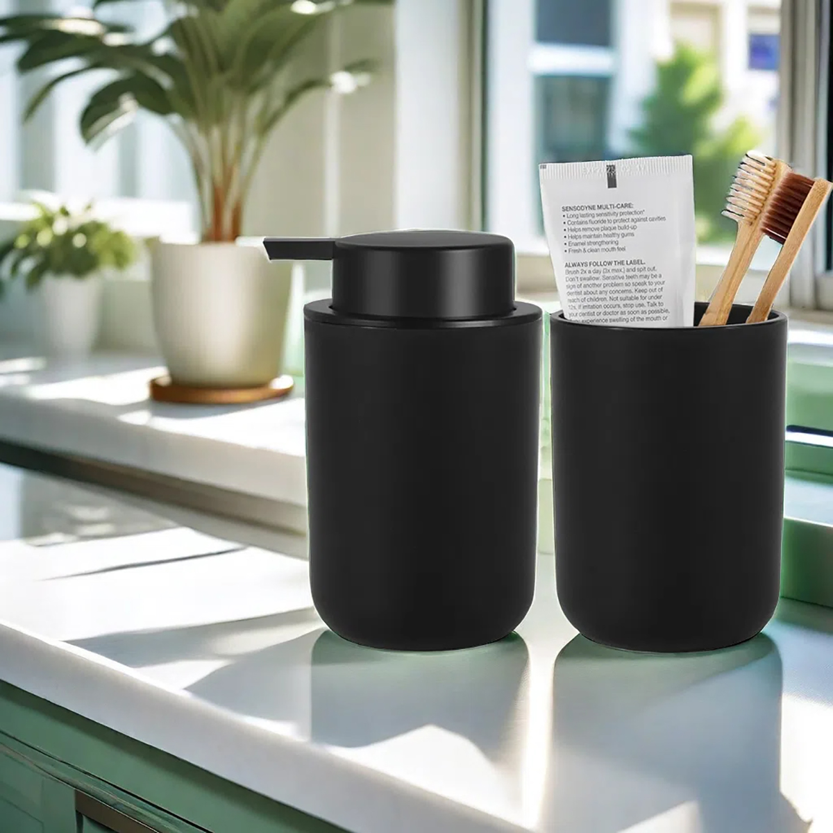 Schaumseifenspender mit Mundwasserbecher, Badezimmer, nachfüllbar, schäumende Handseife, Lotion, Flaschen, Küche, Hände und Spülmittel