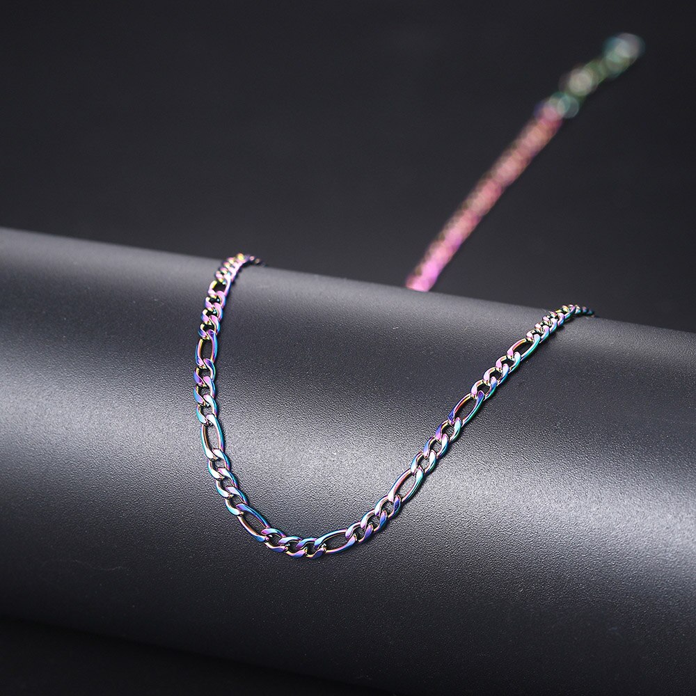 Colorful Rainbow 3MM Cuban Link Chain Necklace for Women Stainless Steel Rope Chain Choker On Neck Punk Trend LGBT Pride Jewelry