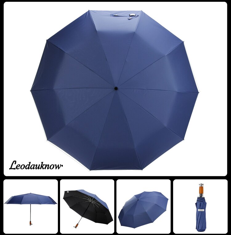 Leodauknow tre foldbare fuldautomatiske dobbeltlag paraply forretning vindtæt og uv-bevis 10k mænd solrig og regnfuld paraply: -en