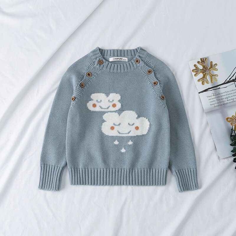 100% bawełna jesień dzieci swetry dziergane topy chłopcy niemowlę dziewczyny kreskówka z długim rękawem ubrania chmury drukowane słodkie sweter: północ niebieski / 4T