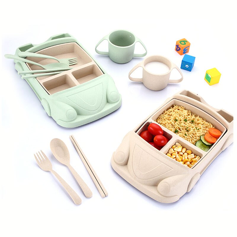 5 pcs/lot dessin animé mignon carré voiture Train avion bébé alimentation ensemble nourriture fruits plat plaque épaisse vaisselle Table plats pour enfants