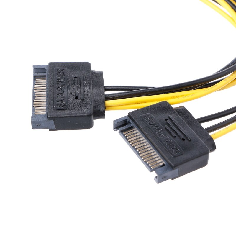 Dual 15Pin SATA Male To 8Pin(6+2) PCI-E Male Video Card Power Supply Cable 20cm