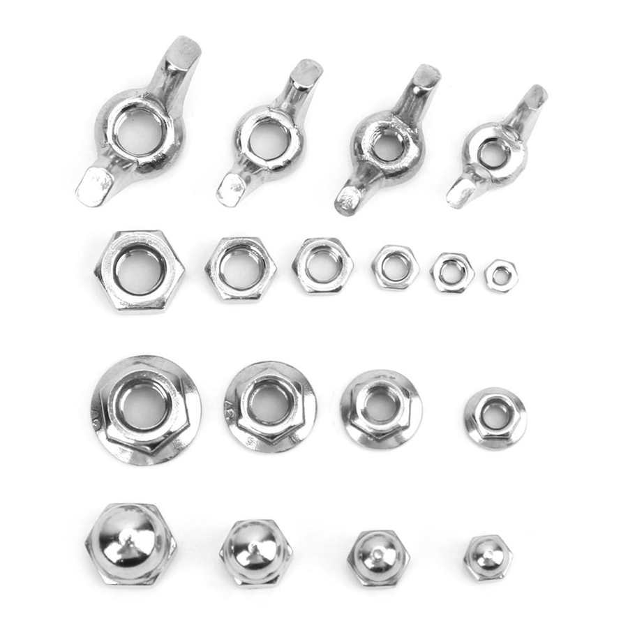 180Pcs Durable Stainless Steel Nuts Wing Flange Hex Nuts M2 M2 5 M3 M6