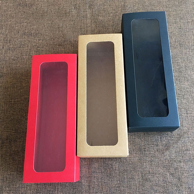 10Pcs PVC Strip Kraft Paper Box Window Drawer Box Cow Rolling Biscuit Gelatin Cake Box