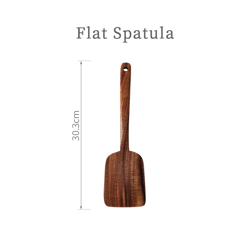 Teak Wood Spatula Spoon Colander Chopsticks Tablespoon Kitchen Wooden Soup Long handle Spoon: Flat Spatula