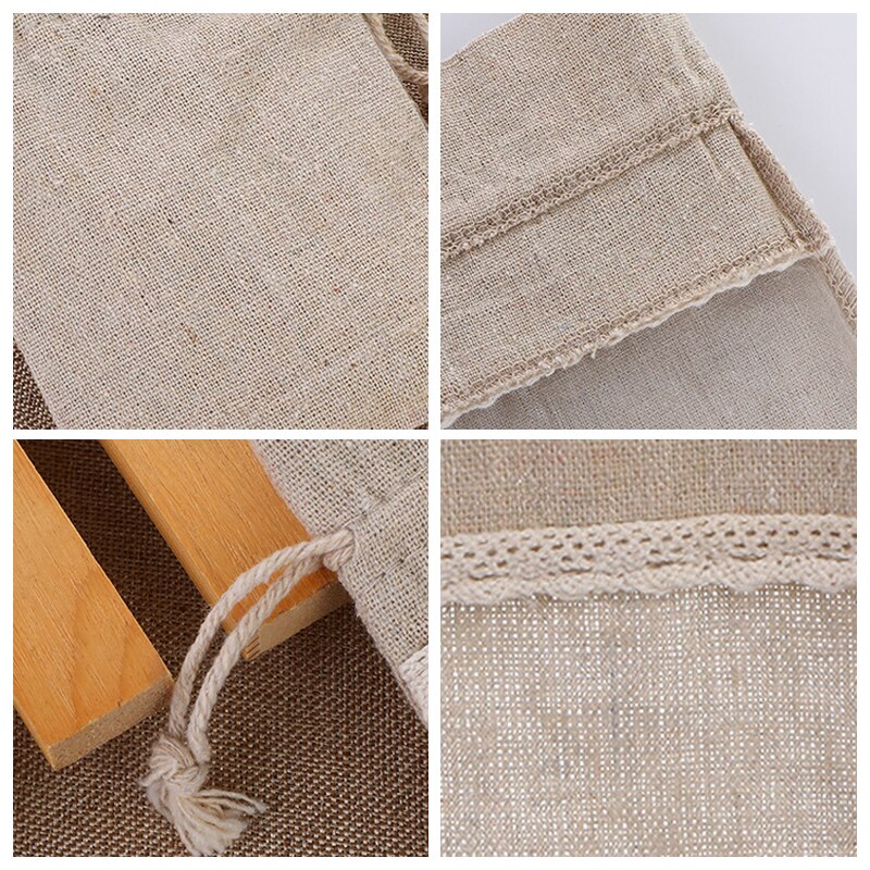 Bolsa de arpillera Natural con cordón, bolsas de yute para , embalaje de joyería, bolsas de boda con bolsa de caramelos, decoración para en casa