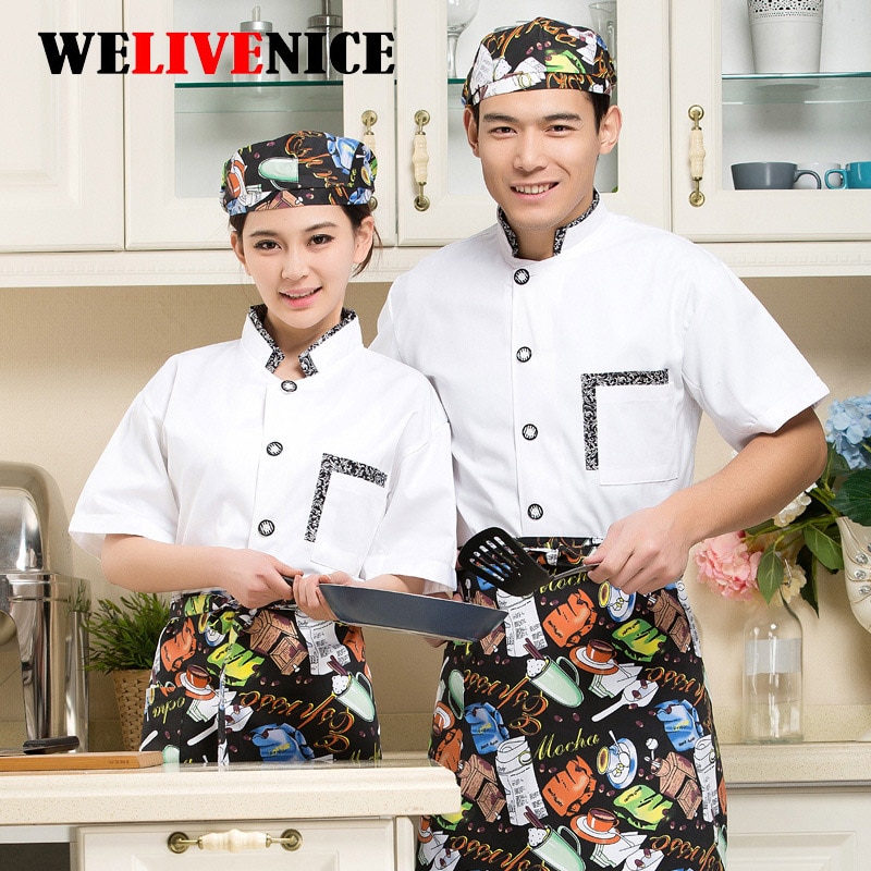 Chef Costume Food Beverage Hotel Dedicated Short Sleeve Kitchen Casual Cook Cooking Uniforms #7435