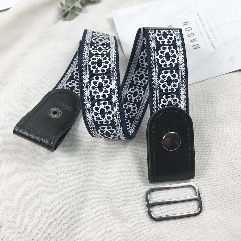 Gesp-Gratis Riem Voor Jean Broek Jurk Dames Slim Sport Trend Jeans Vrouwen Punk Stijl Elastische Taille broek Stretch Elastische: Blue print