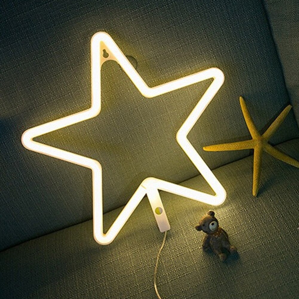 Led Star Shape Wall Hanging Neon Light Festival Christmas Indoor Party Decor Bedroom Desktop
