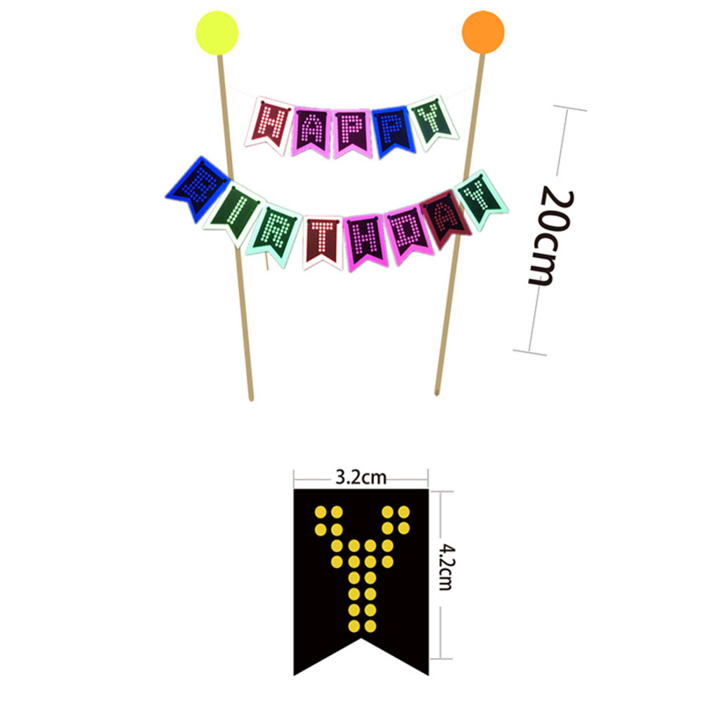 Decorações de bolo de festa de néon brilhante, banner de feliz aniversário, topper de bolo que brilha no uv, luz preta, suprimentos de festa reativos, aniversário de néon