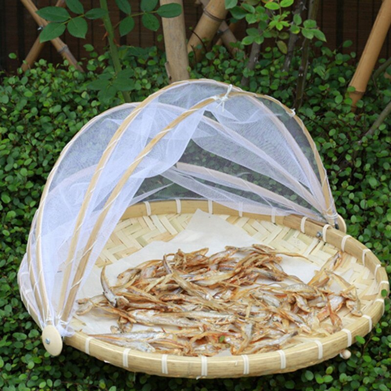 Handgemaakte Bamboe Geweven Bug Proof Rieten Mand Stofdicht Picknick Fruit Lade Voedsel Brood Gerechten Cover Met Gaas