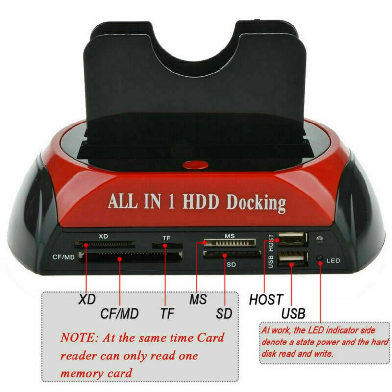 USB 2.0 To IDE Hard Disk Dock Dual Hard Drive HDD Docking Dock USB HUB Card Reader Practical Hard Disk Docking Station