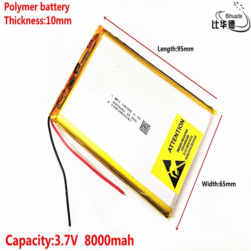 Good Qulity Liter energy battery 106595 3.7 V lithium polymer 8000 mah DIY mobile emergency power charging battery