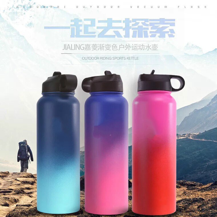 7 kleuren Kleurrijke Geïsoleerde Rvs Water Flessen 18 OZ/32 OZ/40 OZ Brede Mond met thermoskan Sport Deksels