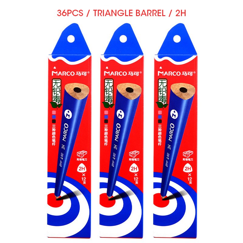 Marco 36pcs/lot HB/2H/2B 2Triangle Wood Pencils Pre-sharpened School Pencils Lead Pencil Wooden Graphite Pencil School supplies: 36pcs 2H Pencils