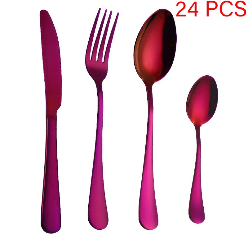 24 Stks/set Goud Bestek Zilverwerk Set Steak Mes Vork Lepel Theelepel Noble Wedding Party Reizen Thuis Luxe Bestek Set: Without box D