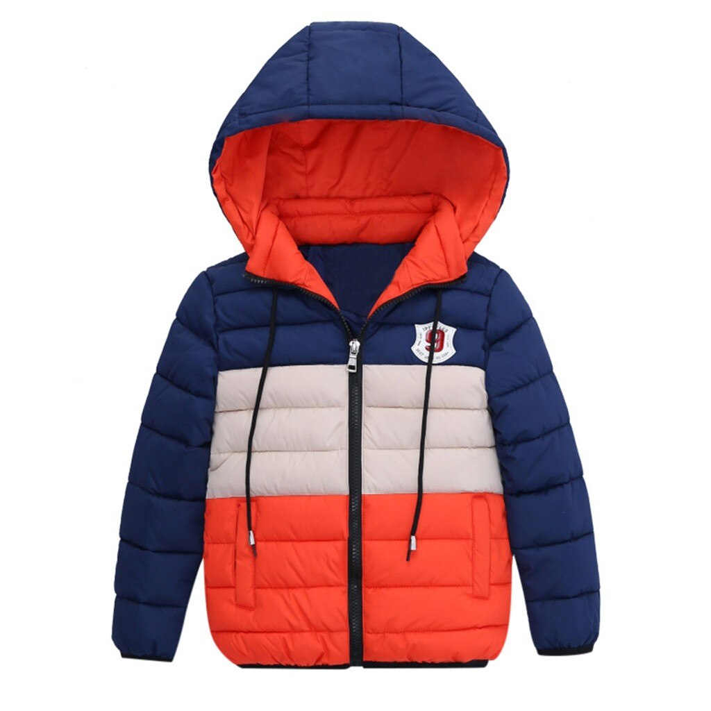 Winter Jumpsuit Kids Winter Kind Kids Gestreepte Gedrukt Hoodie Rits Jassen Warm Kinderen Houden Jas Зимний Комбинезон Дети: orange / 4-5 Y