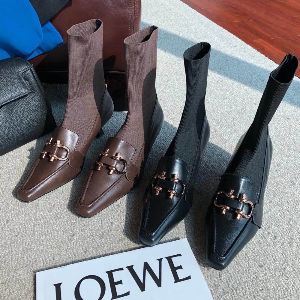 Dames sokken laarzen instappers dunne middelhoge hakken puntige enkellaarsjes stretch botas zwart bruine korte laarzen vrouw