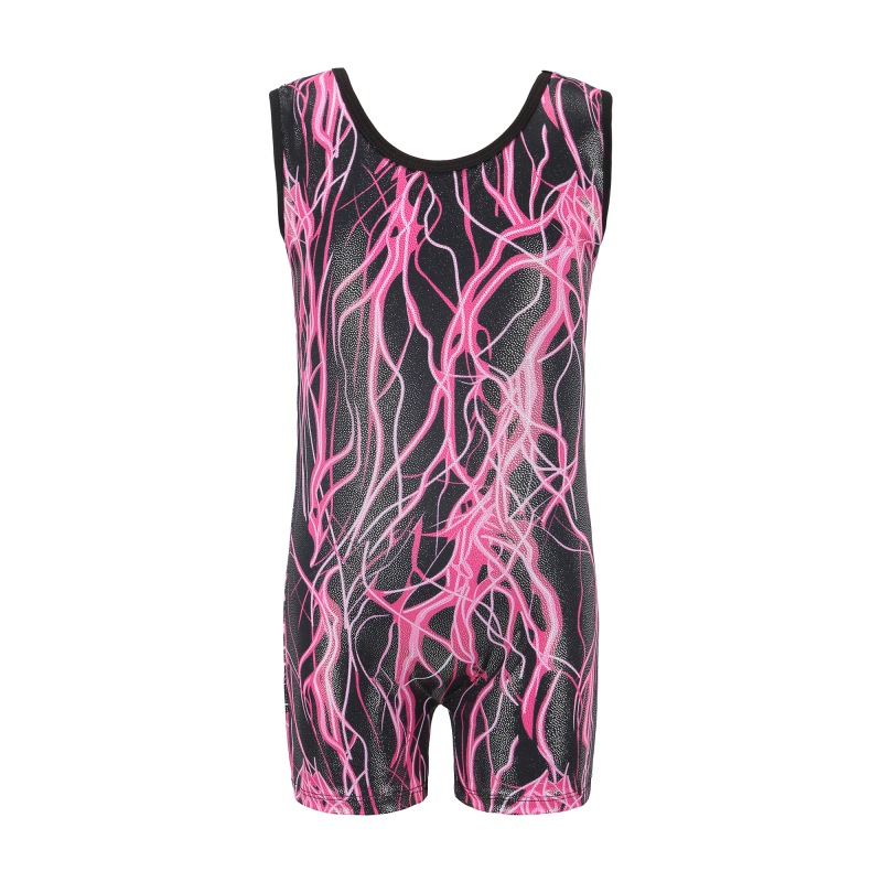 Girls Gymnastics Clothing Dance Sleeveless Printed Pattern Body Suit Ballet Gymnastics Practice Dance Clothes
