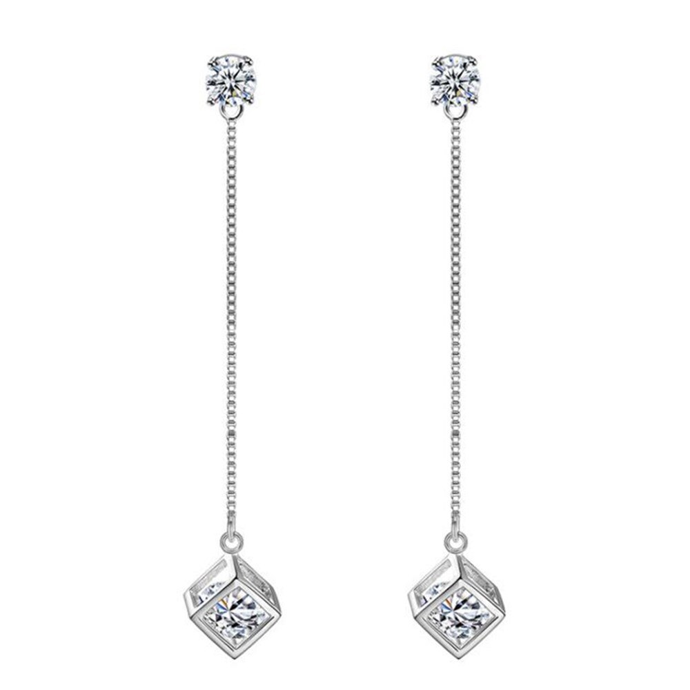 NEHZY S925 Stamp silver Jewelry Woman Retro Long Tassel Cubic Zirconia Checkered Pop Earrings