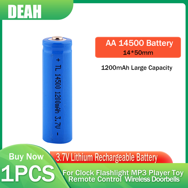 1-2pcs 14500 3.7V 1200mAh AA Lithium Rechargeable Battery For Toy LED Flashlight Remote Control Mouse Shaver AA Li ion Batteria: 1pcs
