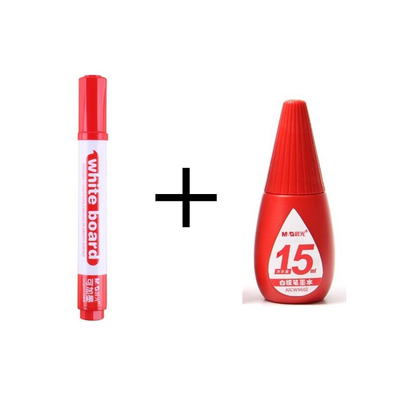 M&amp;G Erasable Whiteboard Marker Pen 1 Pcs Blackboard + 1 Ink Bottle Set Office Markers Dry Erase Blue Black Red Office Supplies: RED