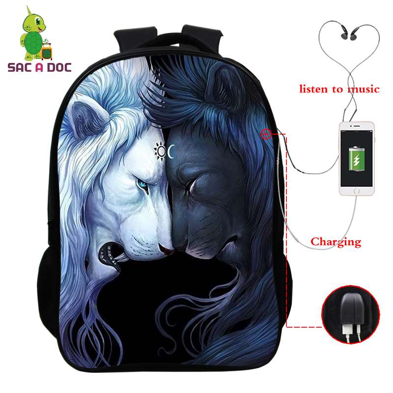 Usb-lade-rucksack, laptop-rucksack für damen und herren, schulrucksack, #39 3d zoll-rucksack mit löwenmuster, 16- zoll-reiserucksack, freizeitrucksack: Blau