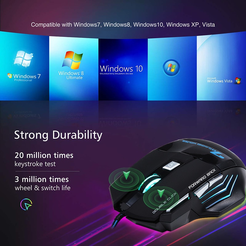Gaming Mouse Gamer 7 Button 5500DPI Wired Ergonomic Mouse Led Mause Computer Mouse Silent USB PC Mice with Backlight for Laptop