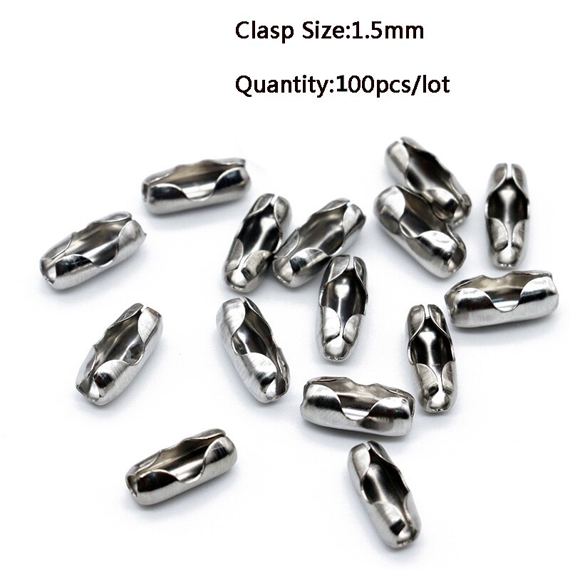 1 paquete/lote de cadenas de cuentas de acero inoxidable, 1,5, 2,0, 2,4, 3,2, 4, 6 y 8mm, cierres conectores para fabricación de joyas y collares DIY: Clasp 1.5MM 200pcs