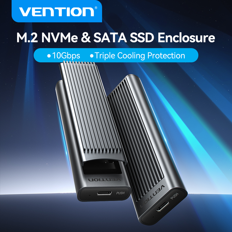 Obudowa Vention M.2 SSD NVMe SATA z podwójnym protokołem, adapter USB 3.2 Gen2 10Gbps, obudowa do laptopa, telefonu, z chłodzeniem i ochroną.