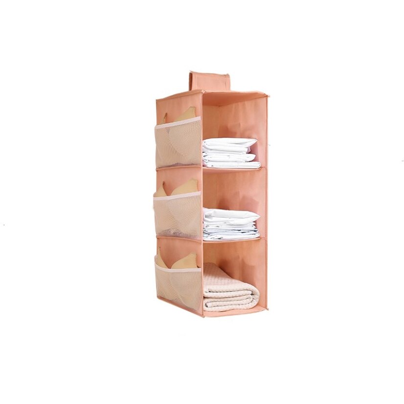 Multifunction Hanging Storage Bag for Cloth Wardrobe Hangers Clothes Organizer Storage Underwear Bag Room Organizer: Pink-3